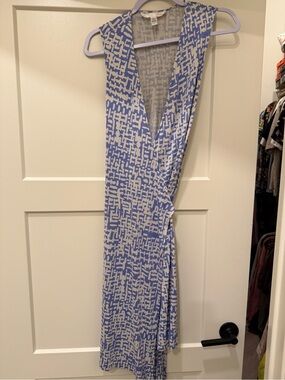 Diane Von Furstenberg Vintage Blue and White Printed Maxi Wrap Dress